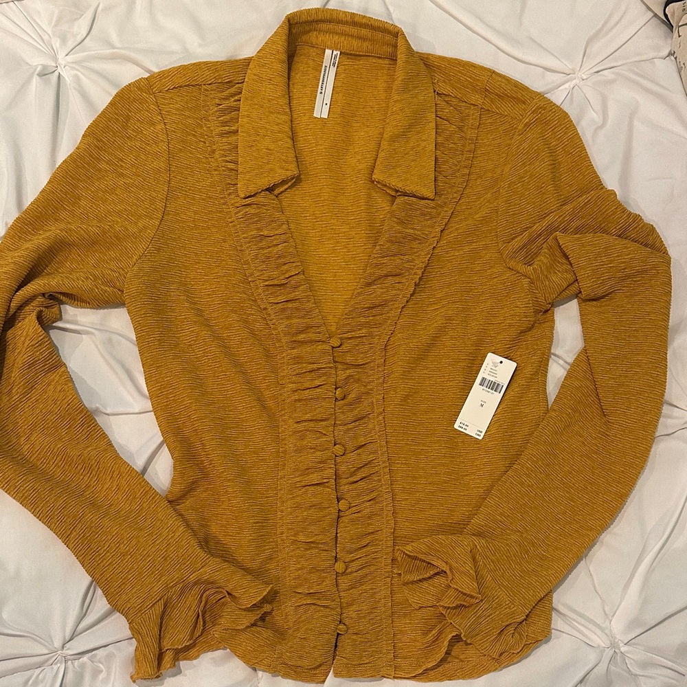 By Anthropologie Long-Sleeve Textured Buttondown Top